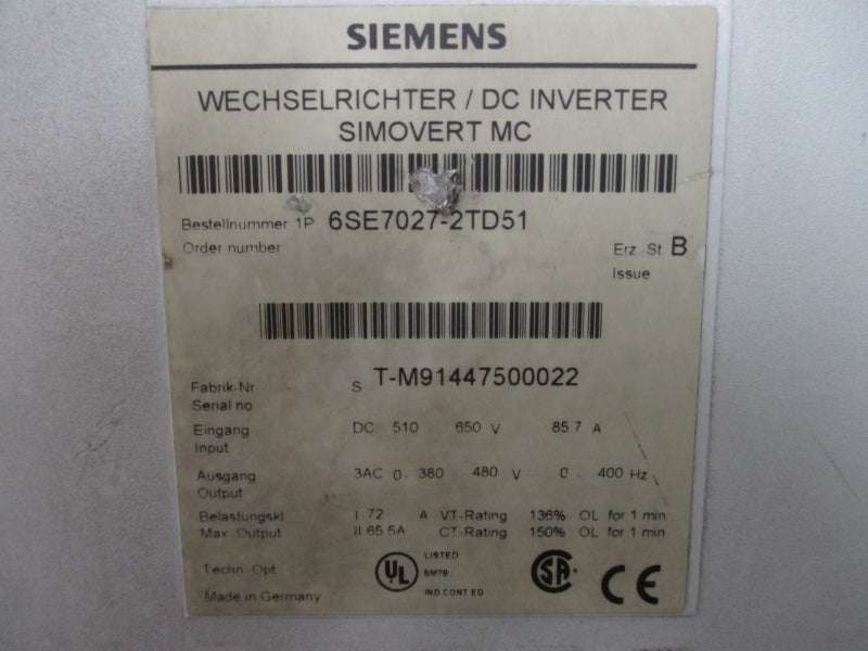 SIEMENS 6SE7027-2TD51 650V 85.7A UNMP