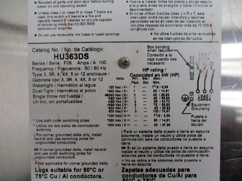 SQUARE D HU363DS SER. F06 600VAC 100A NSNP