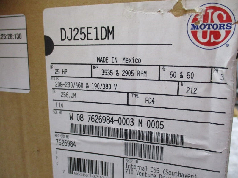 US MOTORS DJ25E1DM 208-230/460V 66.00-58.00/29.00A NSMP