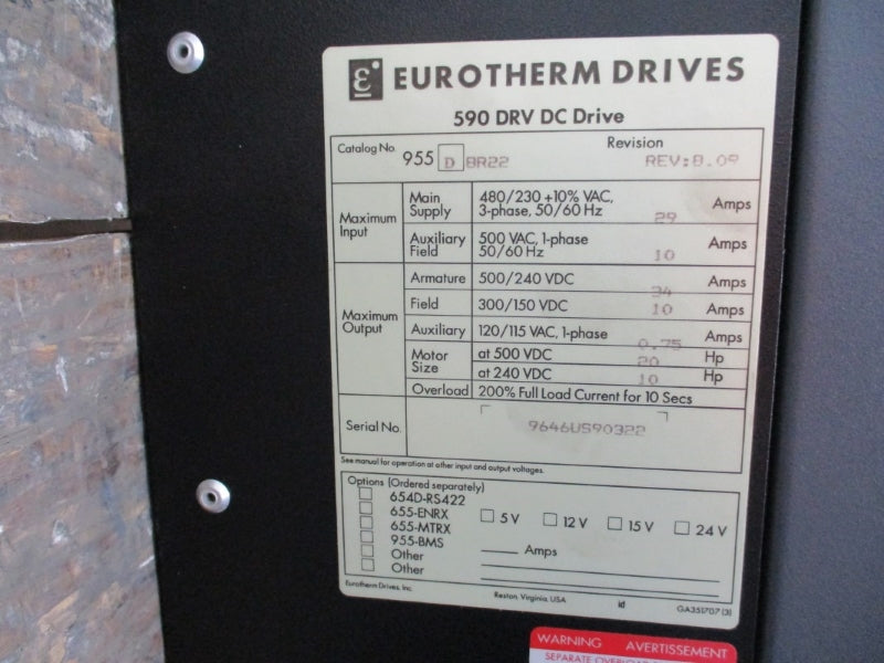 EUROTHERM DRIVES 9558BR22 480/230VAC 29A UNMP