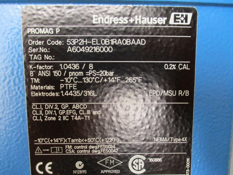 ENDRESS+HAUSER 53P2H-EL0B1RA0BAAD 85-260VAC 130'C/265'F 8" NSMP