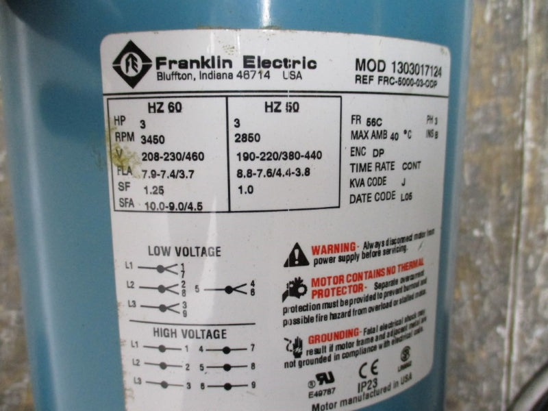 FRANKLIN ELECTRIC 1303017124 208-230/460V 7.9-7.4/3.7A NSNP