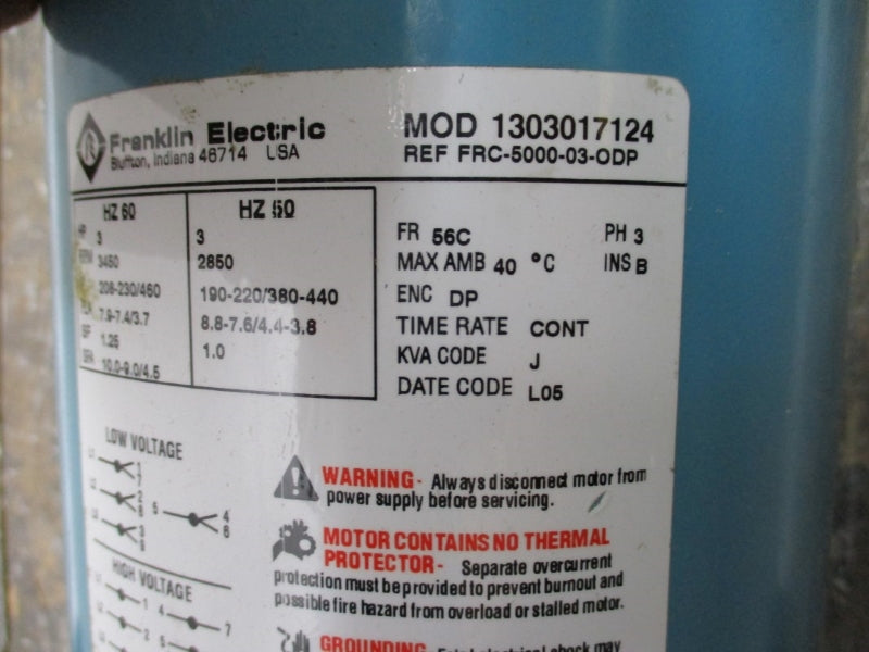 FRANKLIN ELECTRIC 1303017124 208-230/460V 7.9-7.4/3.7A NSNP