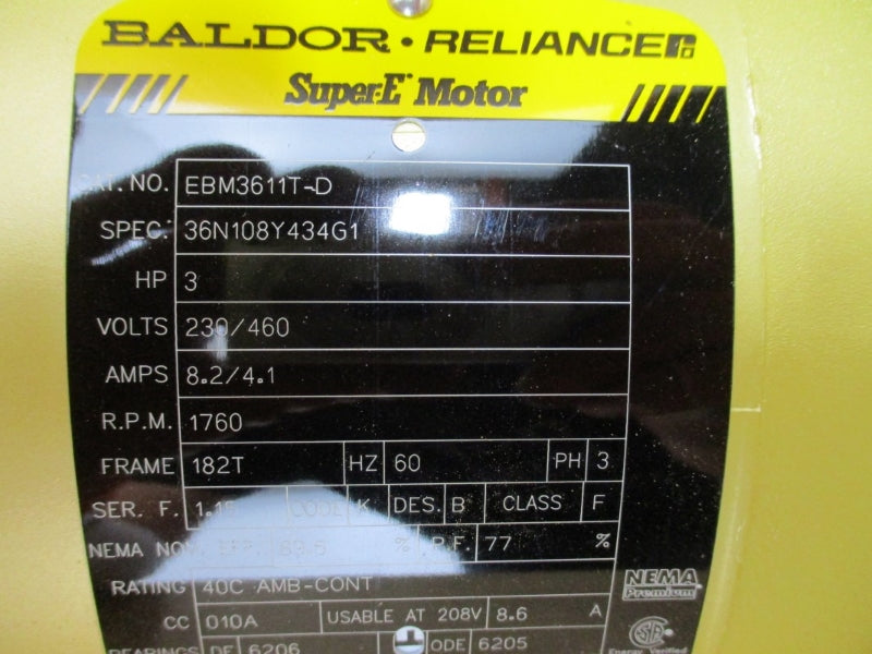 BALDOR EBM3611T-D 230/460V 8.2/4.1A NSMP