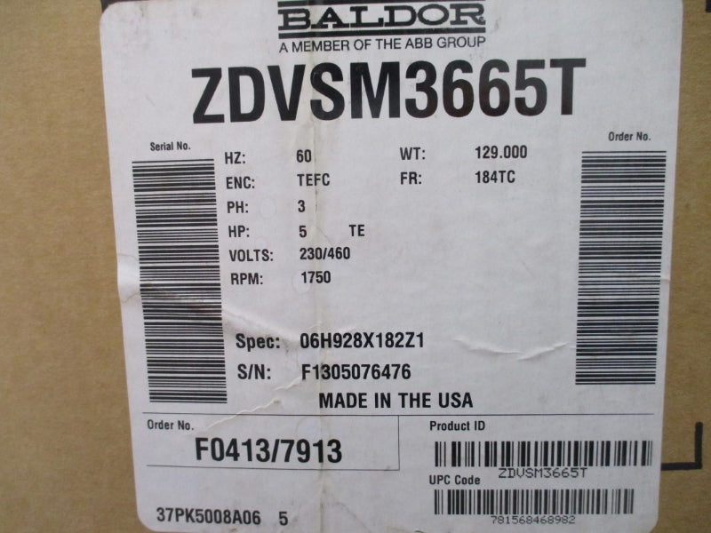 BALDOR ZDVSM3665T 230/460V 6.4/3.2A NSMP