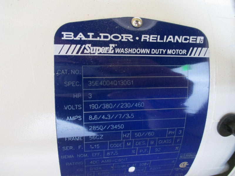 BALDOR 3 HP 285Q/2450 WASHDOWN MOTOR 35E4004Q130G1 190/380//230/460V 8.6/4.3//7/3.5A NSMP