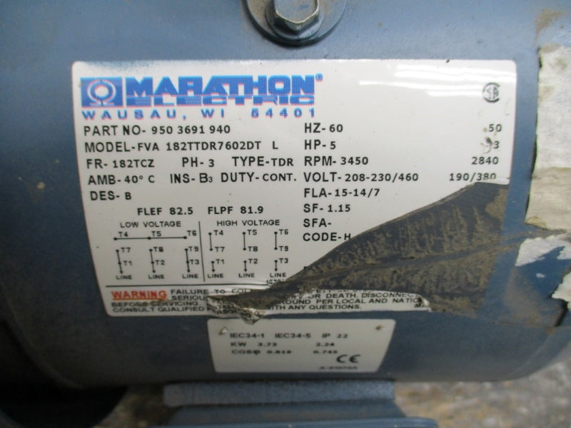 AP AURORA 08-1643210-2 W/ MARATHON ELECTRIC FVA-182TTDR7602DT-L 950-3691-940 208-230/460V 15-14/7A NSNP