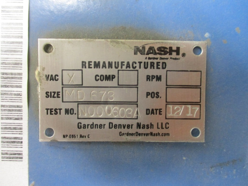 NASH N000603A MD673 W/ BALDOR P18G1361 230/460V 8.60/4.30A REMAN