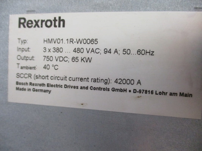 REXROTH HMV01.1R-W0065-A-07-NNNN 480VAC 94A 40'C UNMP
