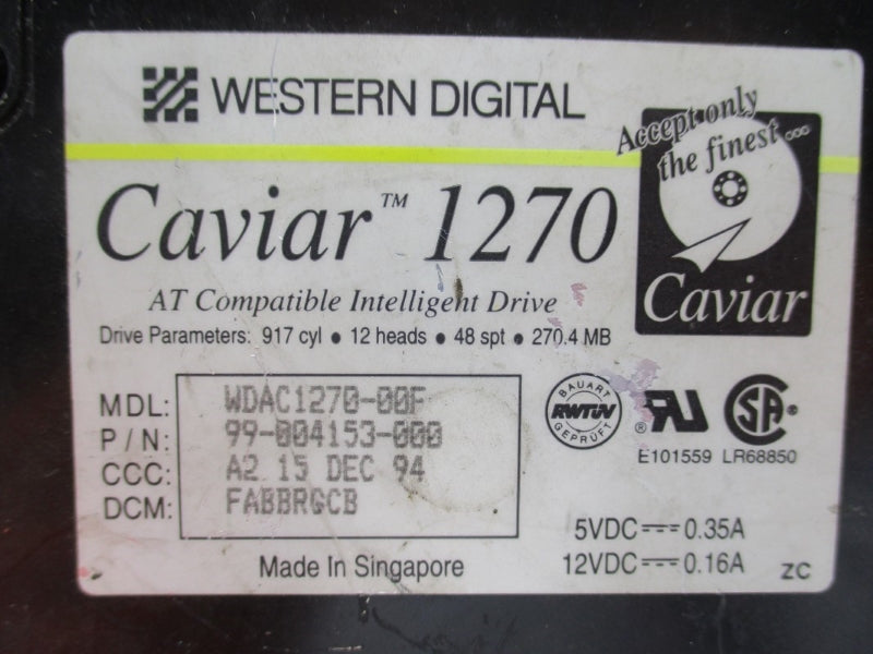 WESTERN DIGITAL WDAC1270-00F 99-004153-000 12VDC 0.35A UNMP