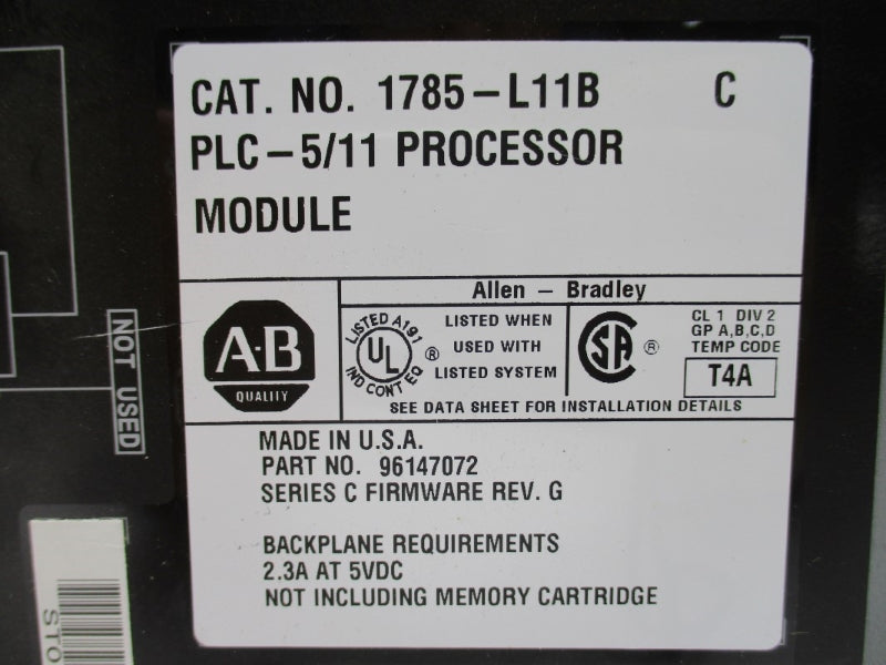 ALLEN BRADLEY 1785-L11B SER. C F/W G 5VDC 2.3A (NO KEY) UNMP