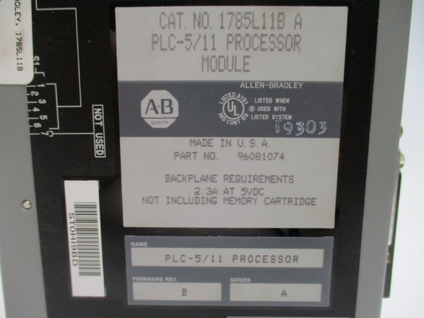 ALLEN BRADLEY 1785-L11B SER. A F/W B 5VDC 2.3A (NO KEY) UNMP