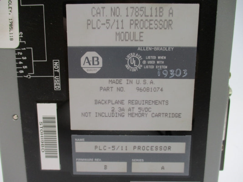 ALLEN BRADLEY 1785-L11B SER. A F/W B 5VDC 2.3A (NO KEY) UNMP