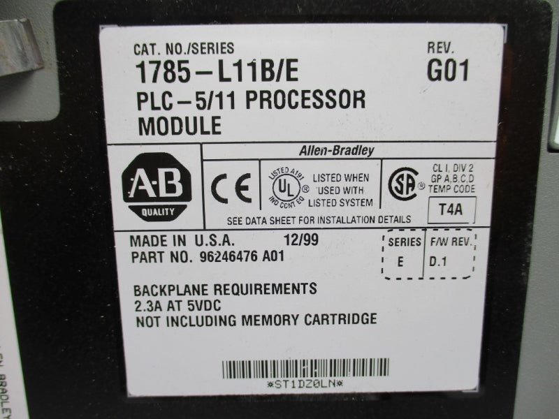 ALLEN BRADLEY 1785-L11B SER. E F/W D.1 5VDC 2.3A (NO KEY) UNMP