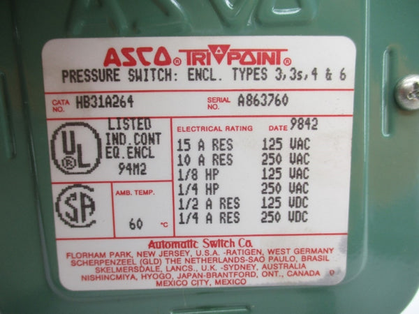 ASCO HB31A264 250VAC 15A 60'C NSNP