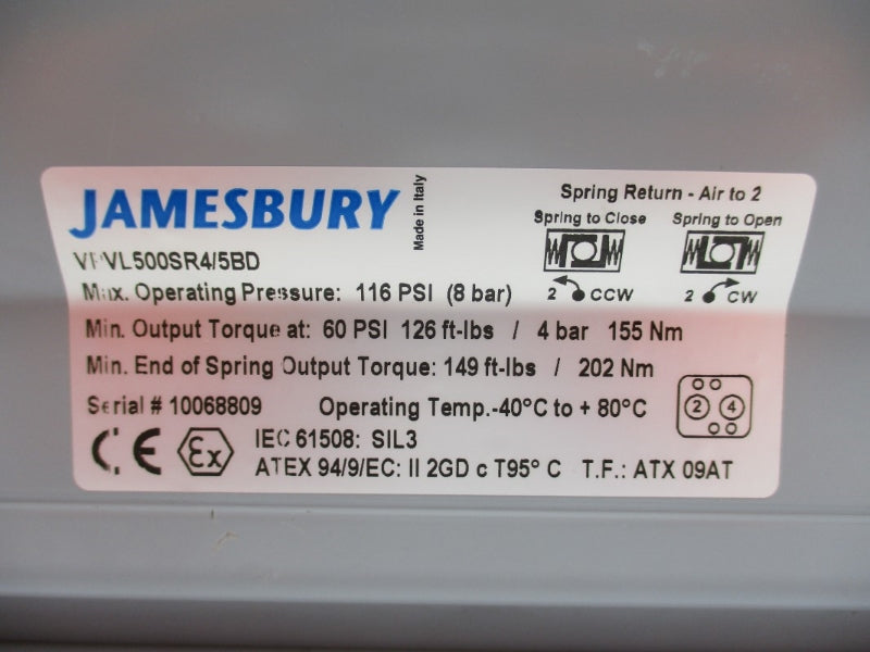 JAMESBURY VPVL500SR4/5BD 116PSI -40-+80'C NSNP