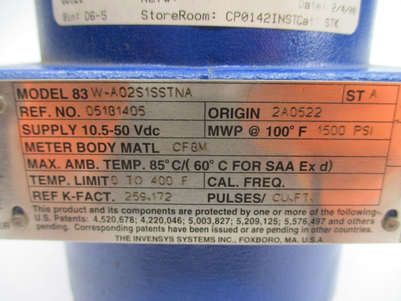 FOXBORO 83W-A02S1SSTNA 10.5-50VDC 1500PSI NSNP