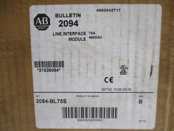 ALLEN BRADLEY 2094-BL75S SER. B 480VAC 75A NSMP