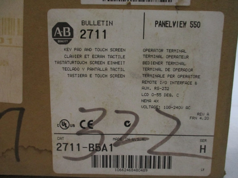ALLEN BRADLEY 2711-B5A1 SER. H F/W 4.20 100-240VAC 0.25-0.15A NSMP