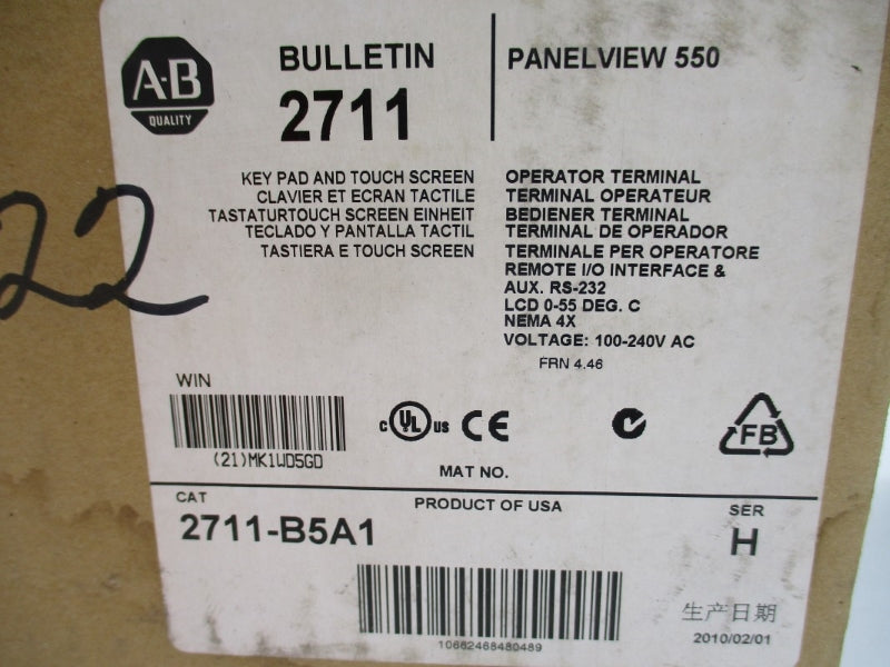 ALLEN BRADLEY 2711-B5A1 SER. H F/W 4.46 100-240VAC 0.25-0.15A NSMP