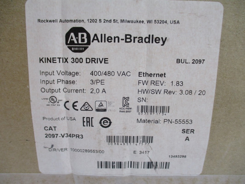 ALLEN BRADLEY 2097-V34PR3 SER. A F/W 1.83 400/480VAC 2.0A NSMP