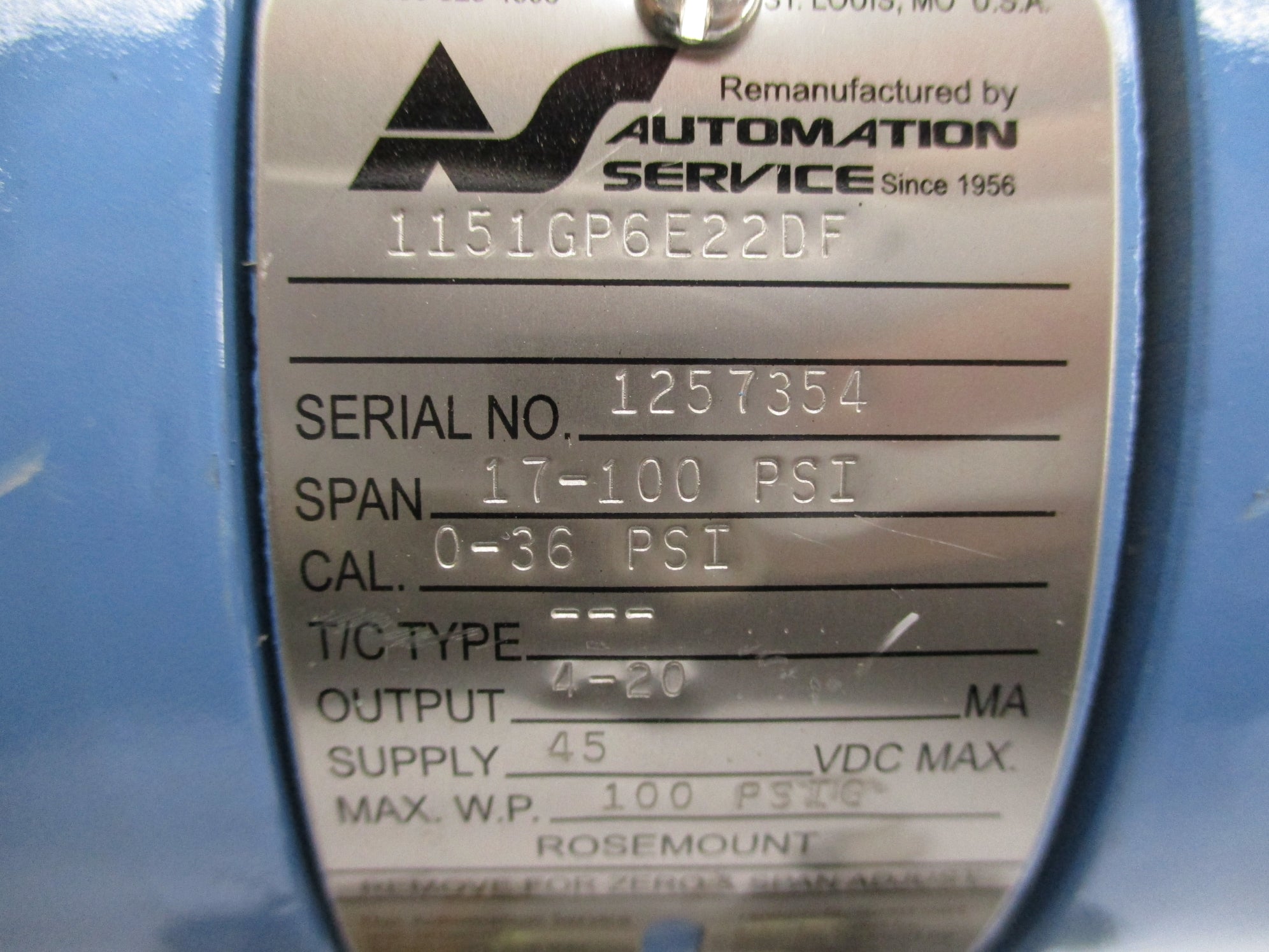 ROSEMOUNT 1151GP6E22DF 100PSIG NSNP