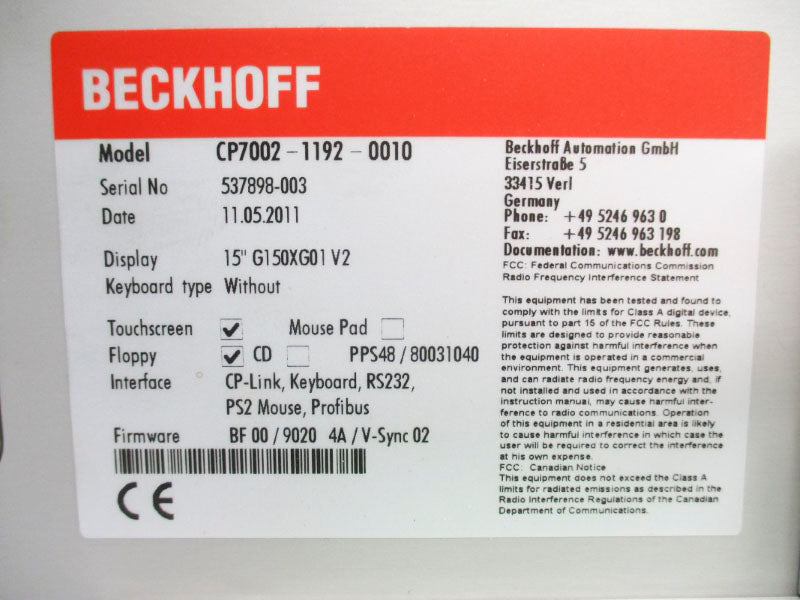 BECKHOFF CP7002-1192-0010 NSNP