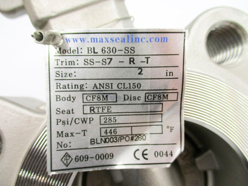 MAX SEAL BL630-SS SS-S7-R-T 285PSI 446'F 2" NSNP