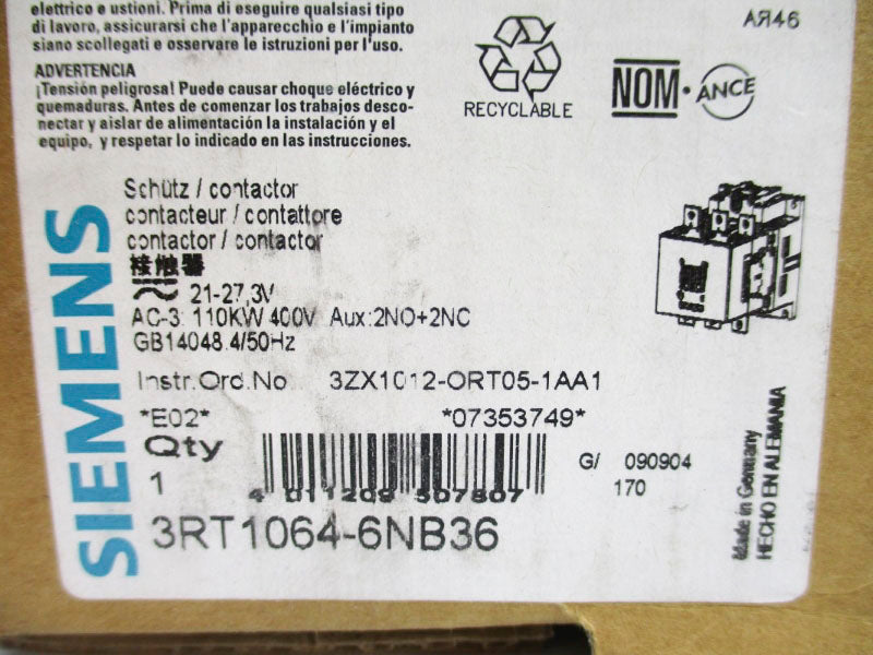 SIEMENS 3RT1064-6NB36 1000V 330A UNMP