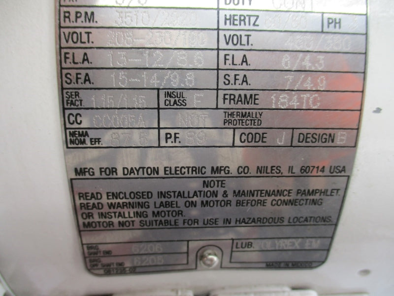 DAYTON 5XAU0 208-230/100V 13-12/8.6A NSNP