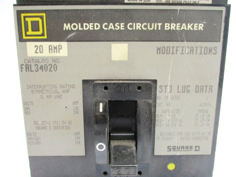 SQUARE D FAL34020 480V 20A UNMP