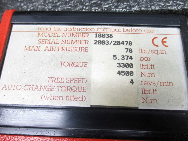 NORBAR TORQUE TOOLS 18038 78LBF/SQ.IN 3300LBF/FT 4REVS/MIN NSMP