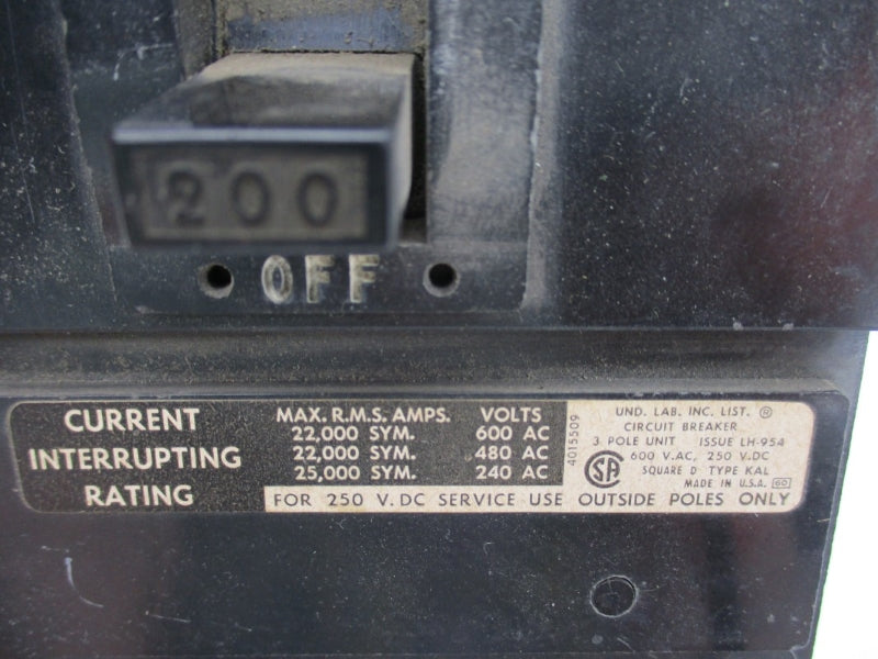 SQUARE D KAL-36200 600VAC 200A UNMP
