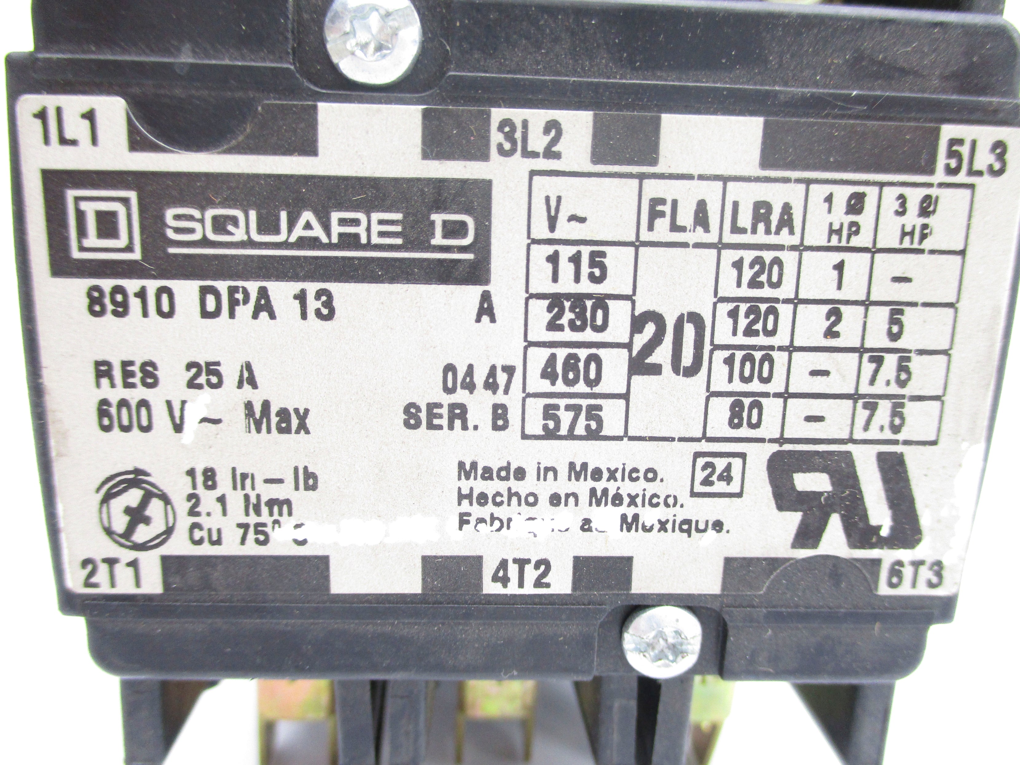 SQUARE D 8910DPA13V02 SER. B 110/120V NSNP