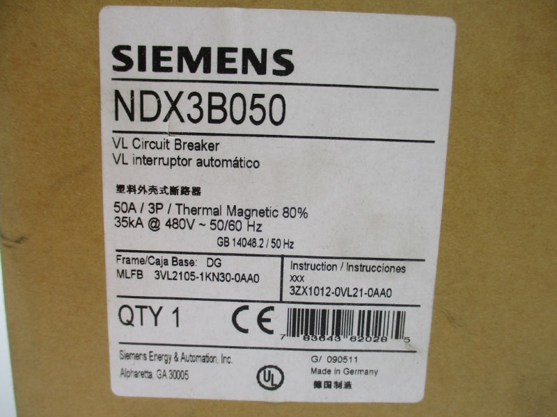 SIEMENS NDX3B050 480V 50A NSMP