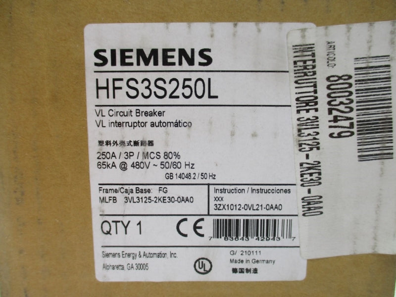 SIEMENS HFS3S250L 480V 250A NSMP