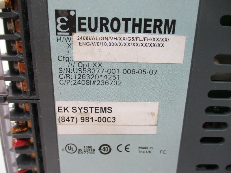EUROTHERM 2408I/AL/GN/VH/XX/G5/FL/FH/XX/XX/ENG/V/0/10,000/X 100-240VAC 10A UNMP