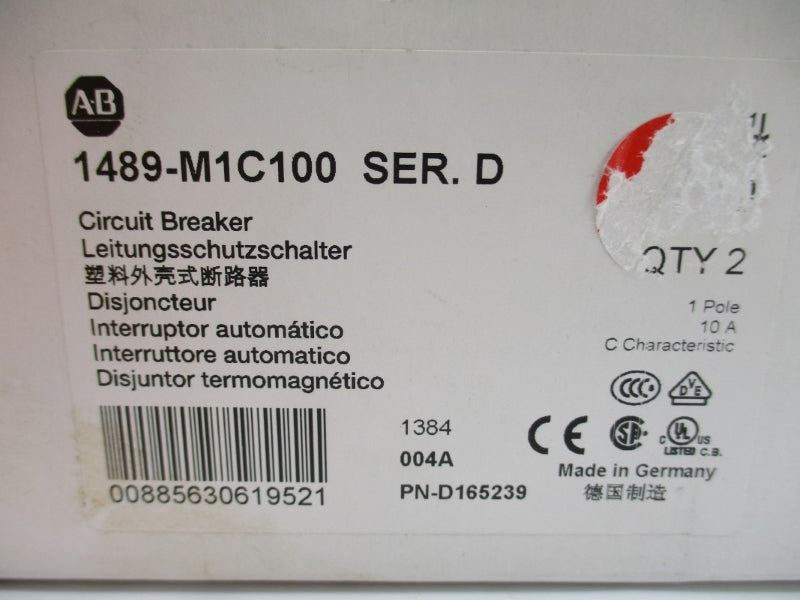 ALLEN BRADLEY 1489-M1C100 SER. D 277V 10A (PKG OF 2) NSMP