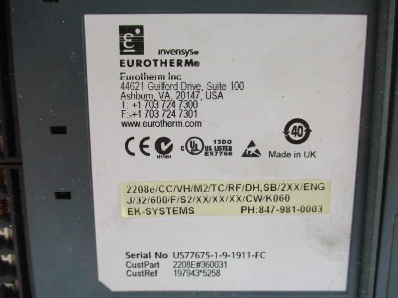 EUROTHERM 2208E/CC/VH/M2/TC/RF/DH,SB/2XX/ENGJ 100-240VAC 1A UNMP