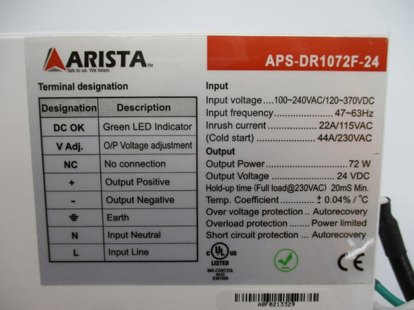 ARISTA APS-DR1072F-24 100-240VAC 44A NSNP