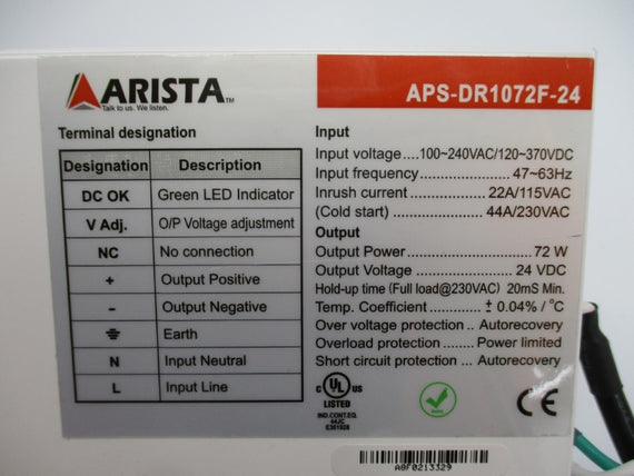 ARISTA APS-DR1072F-24 100-240VAC 44A NSNP