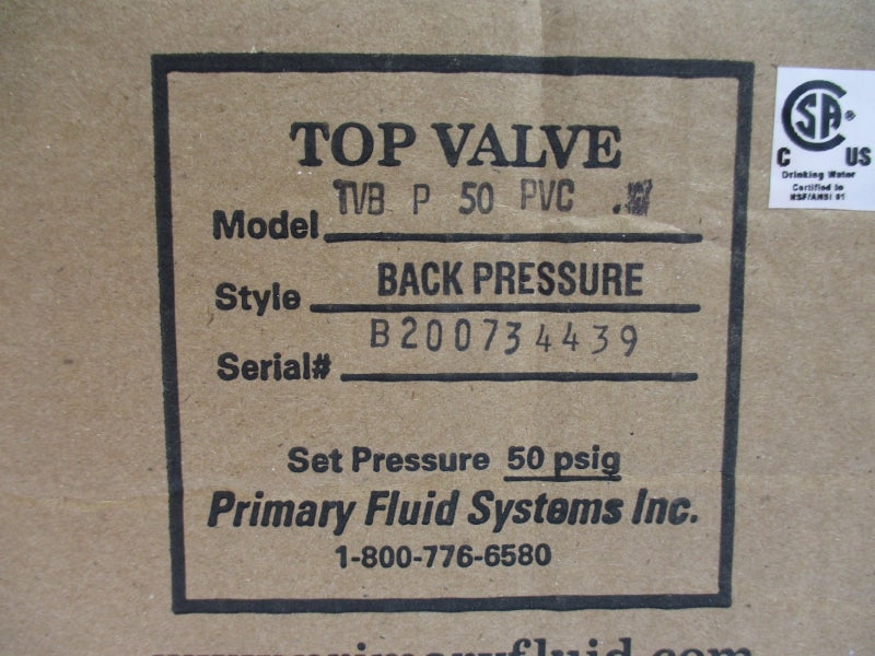 PRIMARY FLUID SYSTEMS TVBP50-PVC 50PSI 140'F NSMP