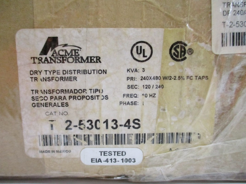 ACME TRANSFORMER T2-53013-4S 240/480V NSMP