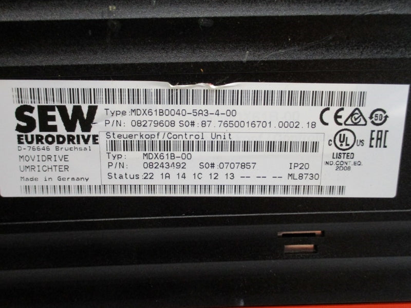 SEW EURODRIVE MDX61B0040-5A3-4-00 380-500V 8.64A NSNP