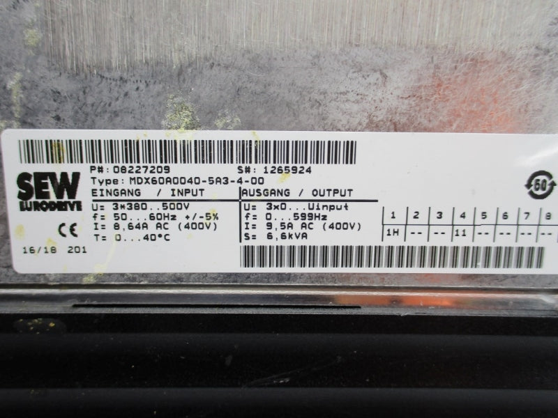 SEW EURODRIVE MDX61B0040-5A3-4-00 380-500V 8.64A NSNP