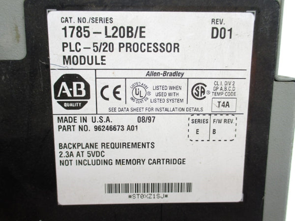 ALLEN BRADLEY 1785-L20B SER. E F/W B 5VDC (NO KEY) UNMP
