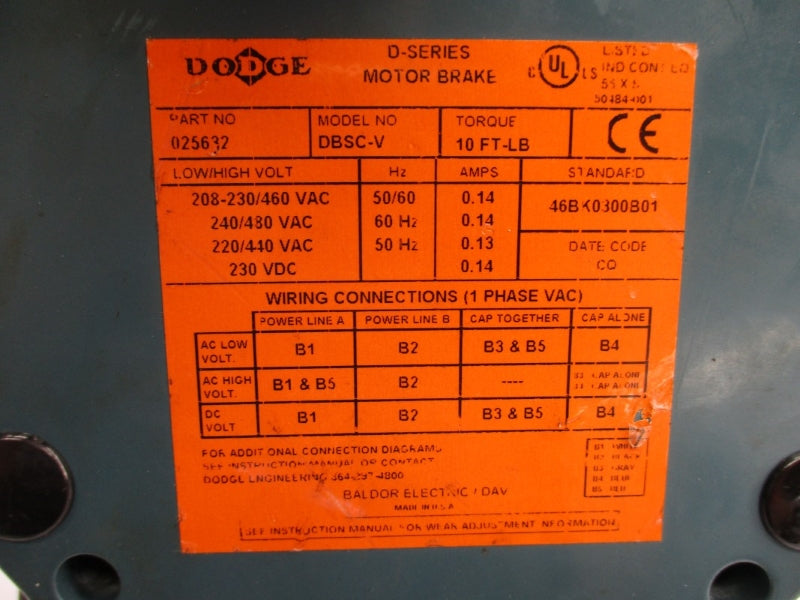 DODGE 025632 DBSC-V 460VAC 0.14A UNMP