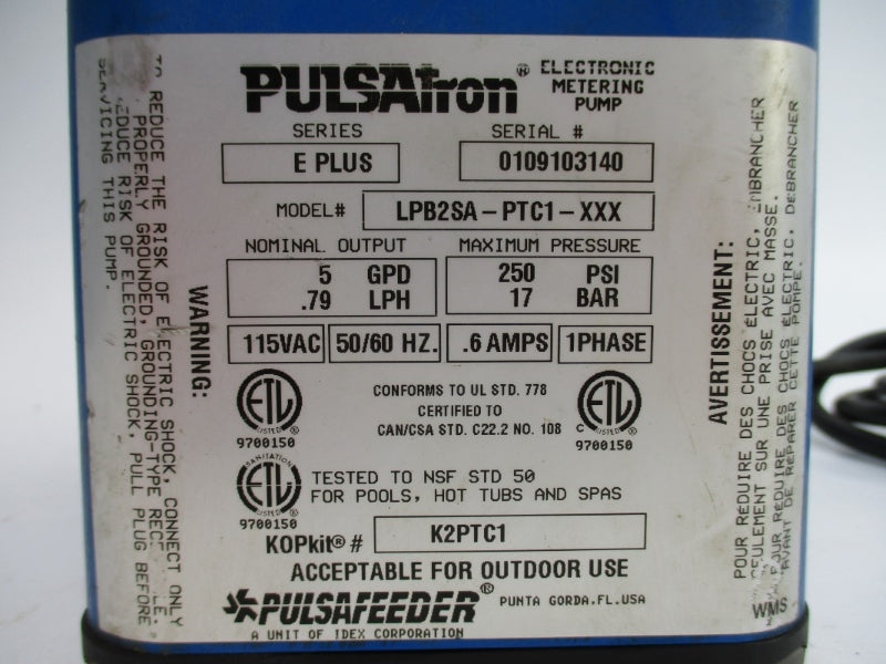 PULSATRON LPB2SA-PTC1-XXX 115VAC .6A 250PSI UNMP