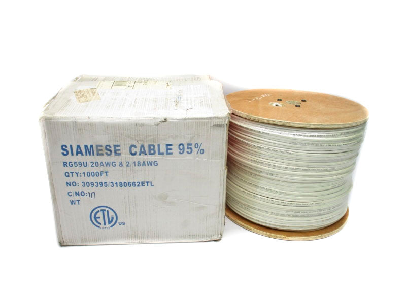 SIAMESE CABLE W-90S RG59U/20AWG 2/18AWG 1000FT (WHITE) NSMP