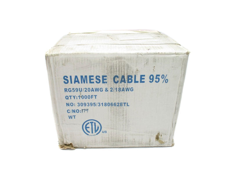 SIAMESE CABLE W-90S RG59U/20AWG 2/18AWG 1000FT (WHITE) NSFS